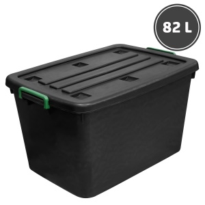 Baskets,commodes boxes, containers Container with a lid on wheels, black (82 l.)