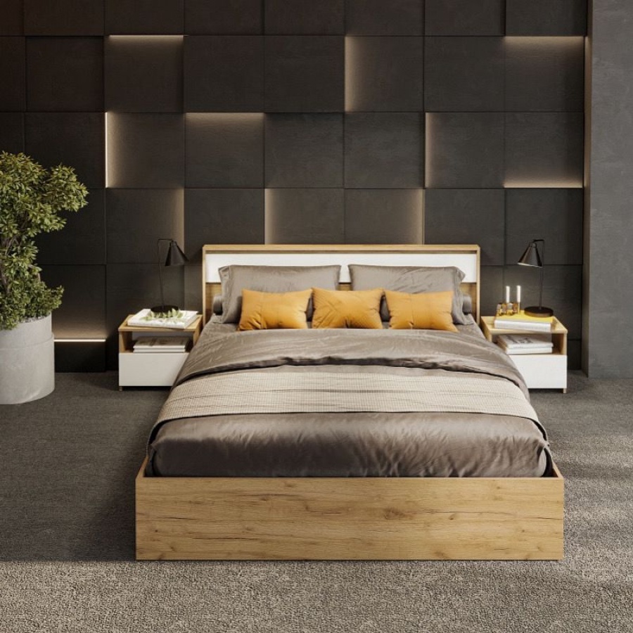 Модульная система Некст 1 Кровать двойная (1,6*2,0) Дуб Золотой/Белый