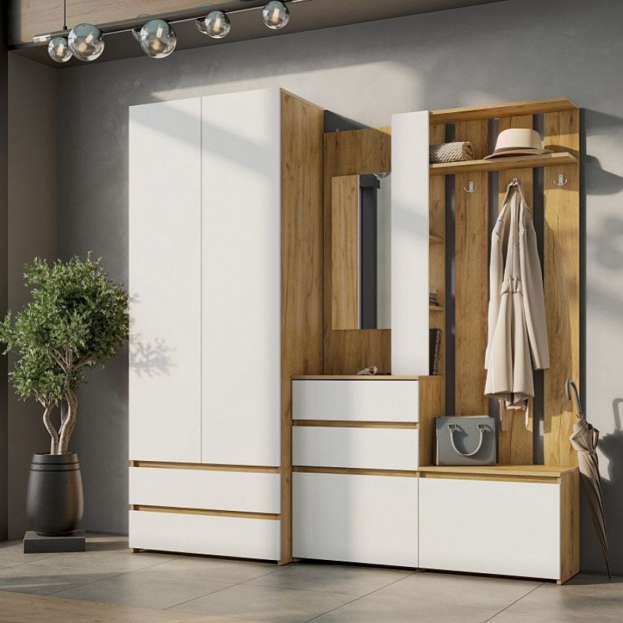 Модульная система Некст 1 Шкаф двухстворчатый с ящиками Дуб Золотой/Белый