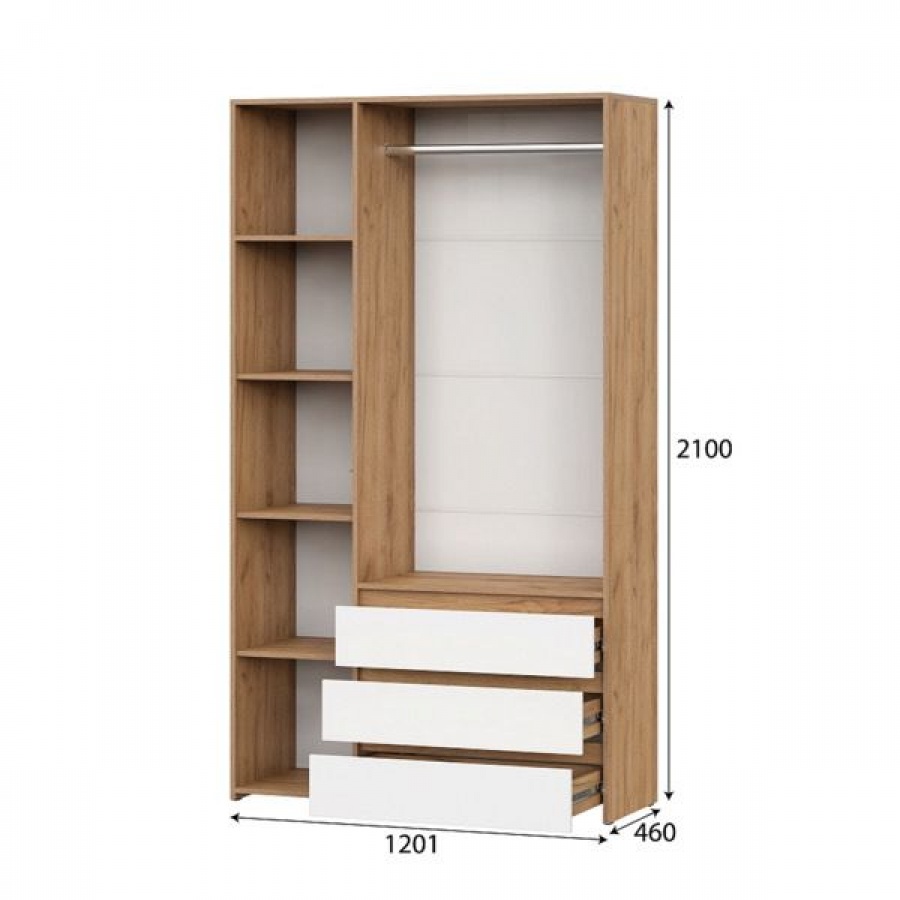 Модульная система Некст 1 Шкаф комбинированный трехстворчатый Дуб Золотой/Белый